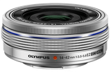The black M.Zuiko Digital ED 14-42mm f/3.5-5.6 EZ from Olympus is a versatile 28-84mm equivalent zoom designed for Micro Four Thirds mirrorless camer…